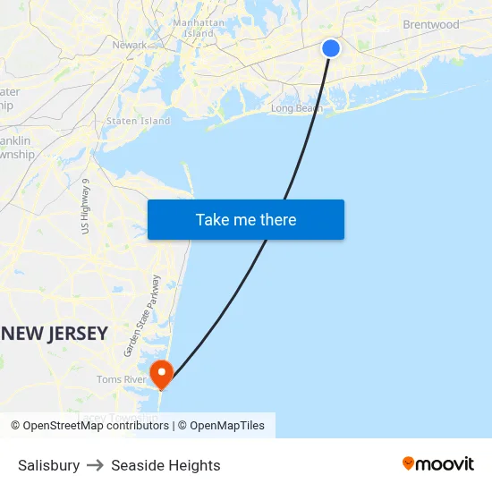 Salisbury to Seaside Heights map