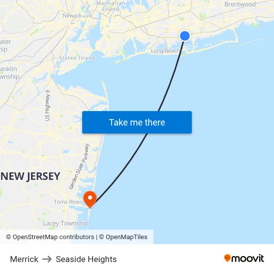 Merrick to Seaside Heights map