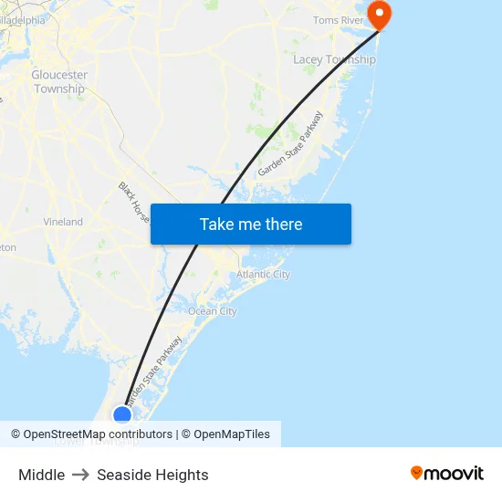 Middle to Seaside Heights map