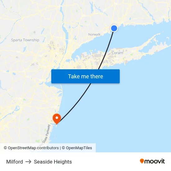 Milford to Seaside Heights map