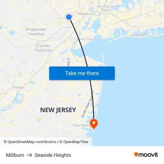 Millburn to Seaside Heights map