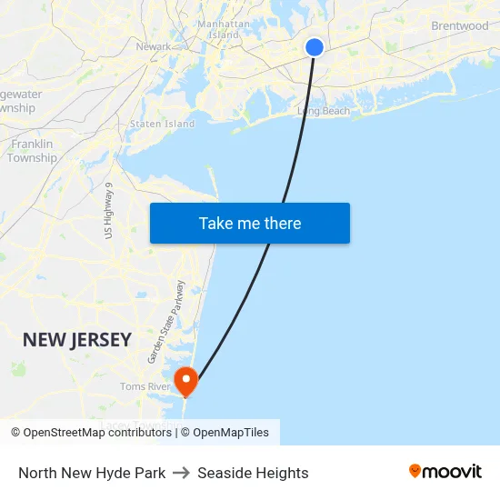 North New Hyde Park to Seaside Heights map