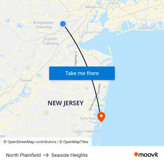 North Plainfield to Seaside Heights map