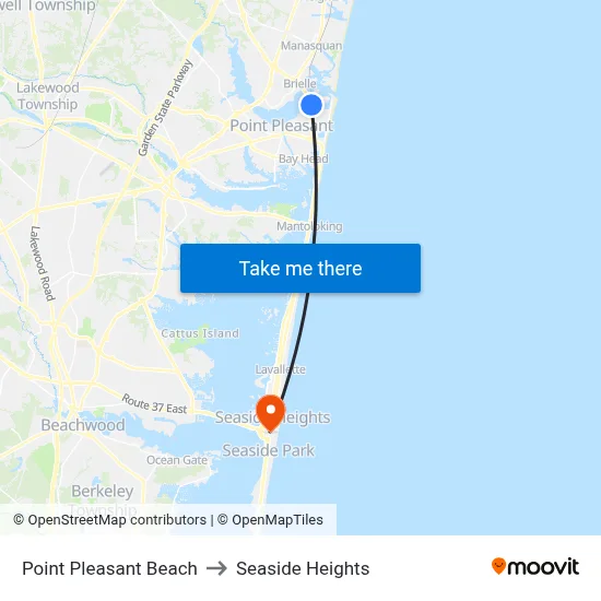 Point Pleasant Beach to Seaside Heights map