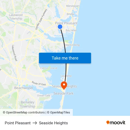 Point Pleasant to Seaside Heights map