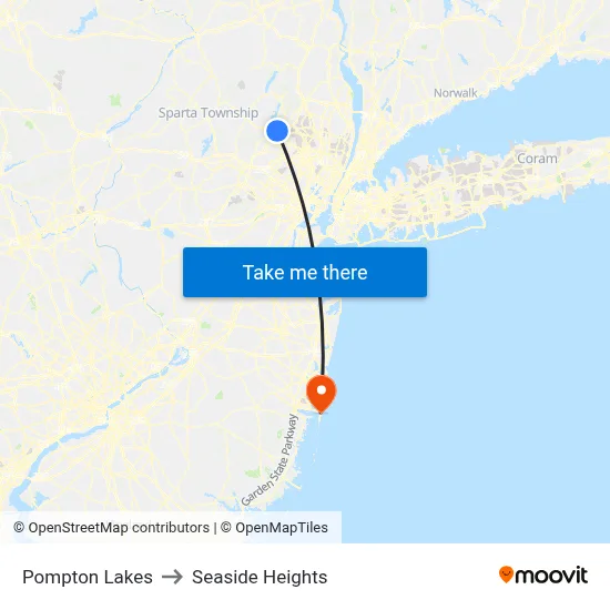Pompton Lakes to Seaside Heights map