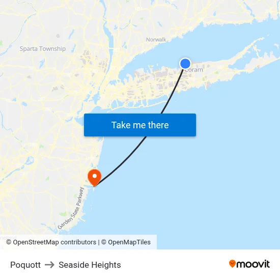 Poquott to Seaside Heights map