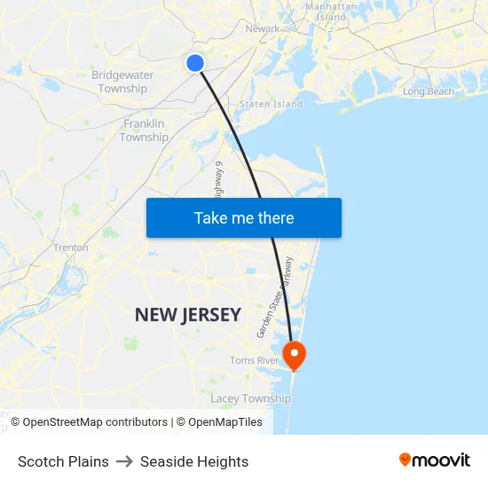 Scotch Plains to Seaside Heights map
