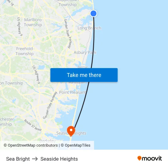 Sea Bright to Seaside Heights map