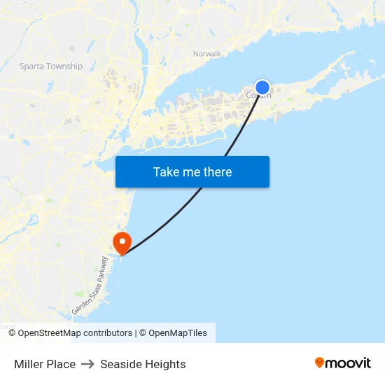 Miller Place to Seaside Heights map