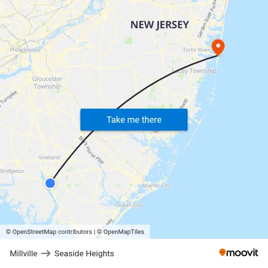 Millville to Seaside Heights map