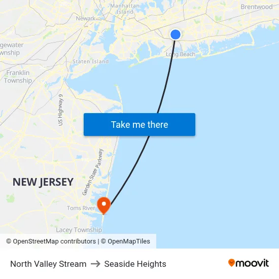 North Valley Stream to Seaside Heights map