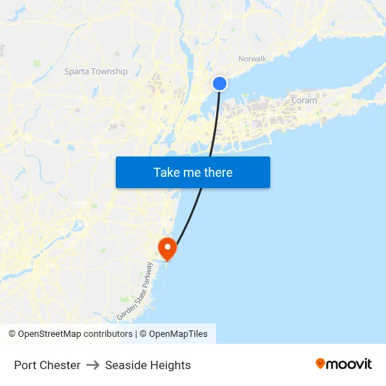 Port Chester to Seaside Heights map