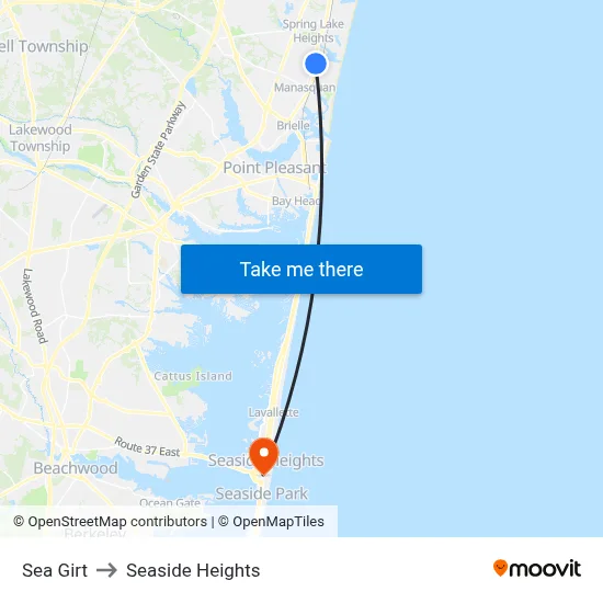 Sea Girt to Seaside Heights map