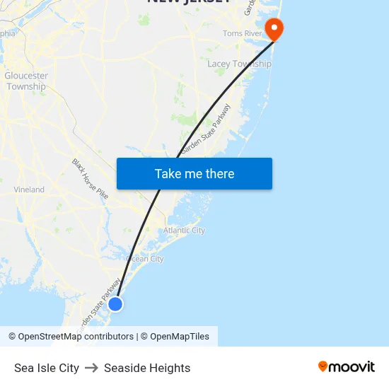 Sea Isle City to Seaside Heights map