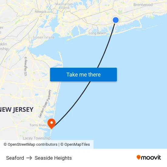 Seaford to Seaside Heights map