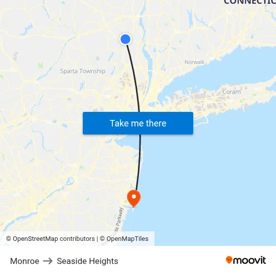 Monroe to Seaside Heights map