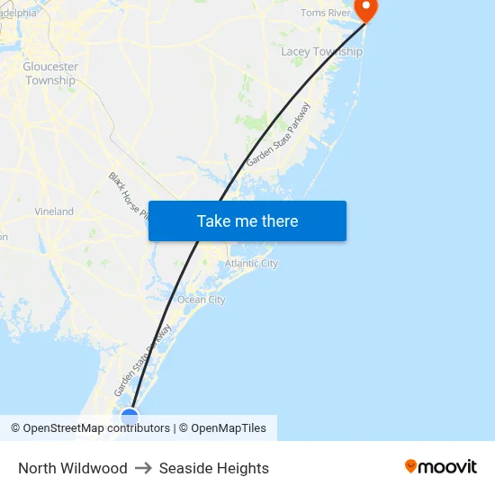 North Wildwood to Seaside Heights map