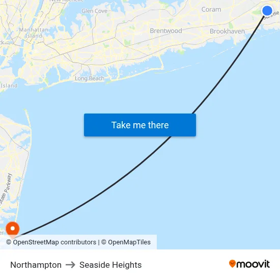 Northampton to Seaside Heights map