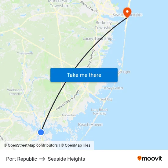 Port Republic to Seaside Heights map