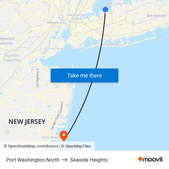 Port Washington North to Seaside Heights map