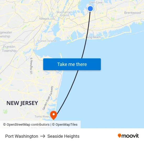 Port Washington to Seaside Heights map