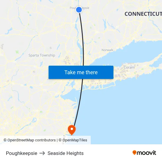 Poughkeepsie to Seaside Heights map