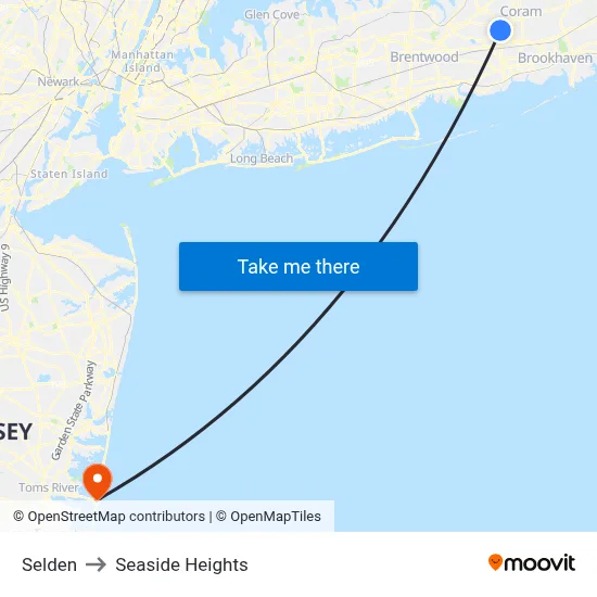 Selden to Seaside Heights map