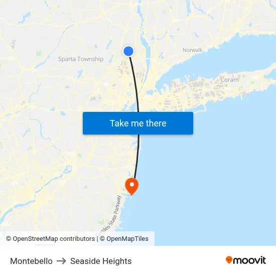 Montebello to Seaside Heights map