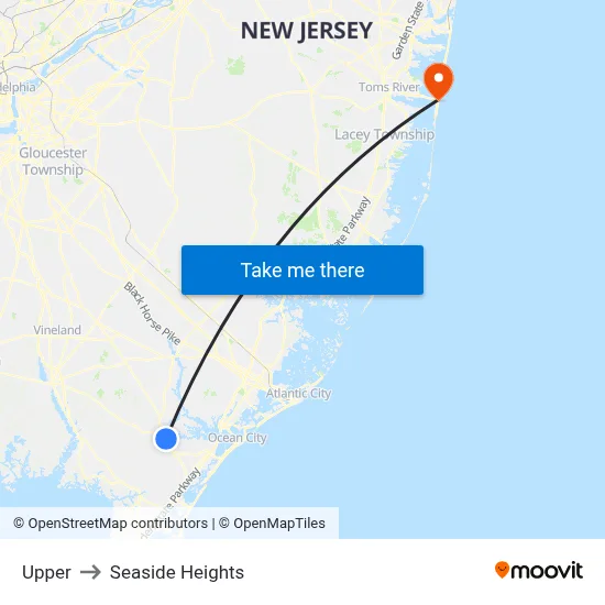 Upper to Seaside Heights map