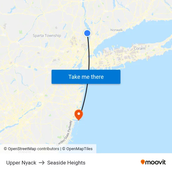 Upper Nyack to Seaside Heights map