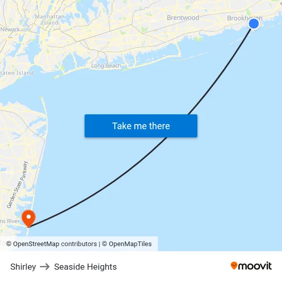 Shirley to Seaside Heights map