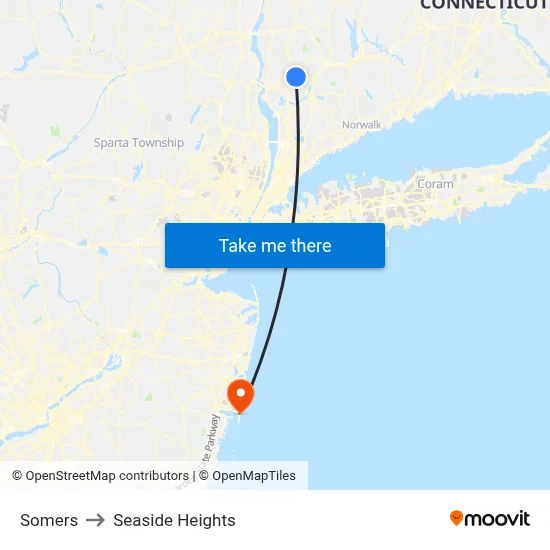 Somers to Seaside Heights map