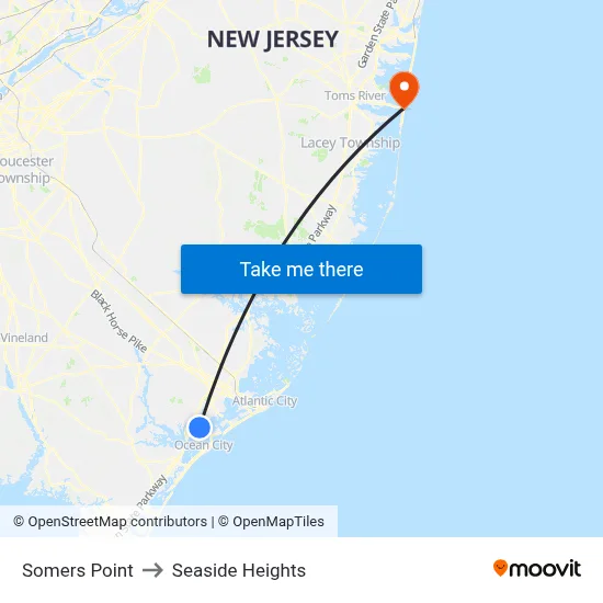 Somers Point to Seaside Heights map
