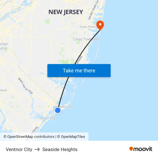 Ventnor City to Seaside Heights map