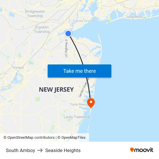 South Amboy to Seaside Heights map