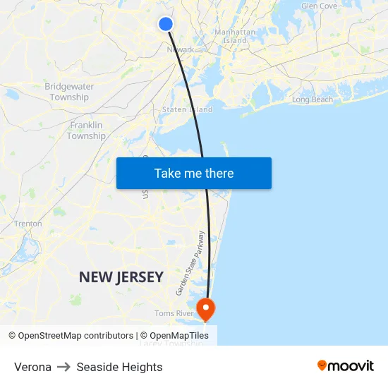 Verona to Seaside Heights map