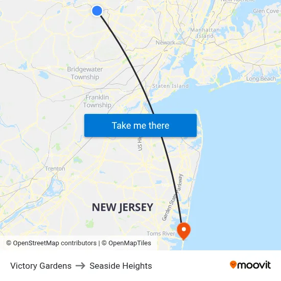Victory Gardens to Seaside Heights map