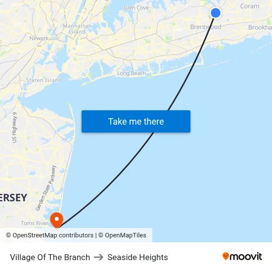 Village Of The Branch to Seaside Heights map