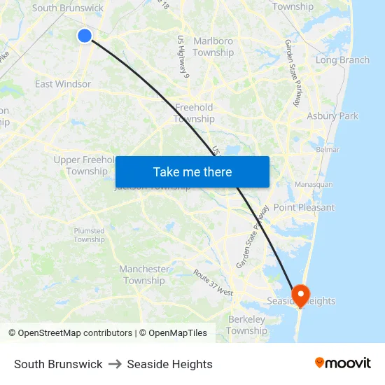South Brunswick to Seaside Heights map