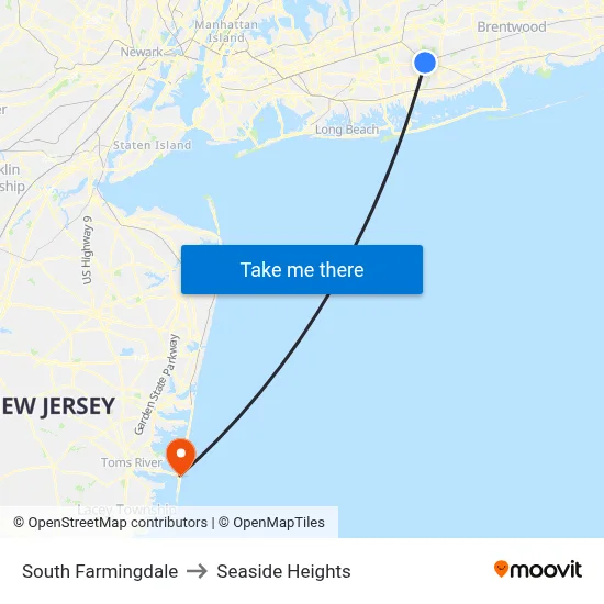 South Farmingdale to Seaside Heights map