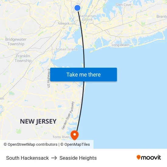 South Hackensack to Seaside Heights map