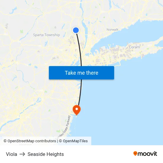 Viola to Seaside Heights map