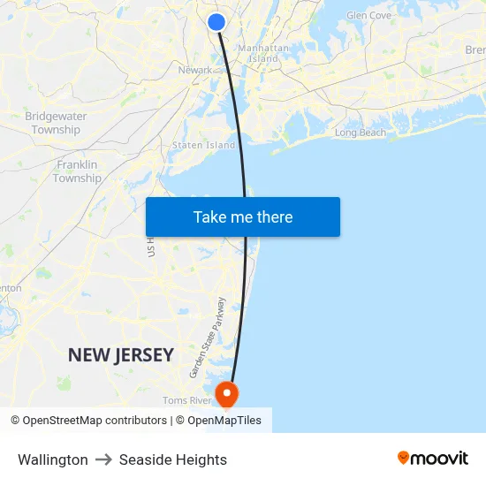Wallington to Seaside Heights map