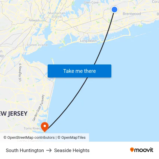 South Huntington to Seaside Heights map