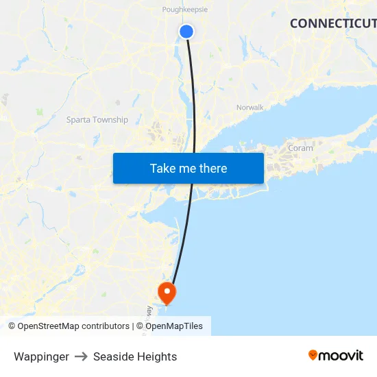 Wappinger to Seaside Heights map