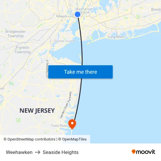 Weehawken to Seaside Heights map
