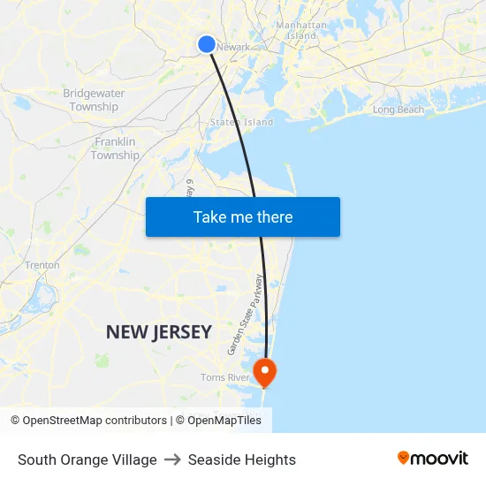 South Orange Village to Seaside Heights map