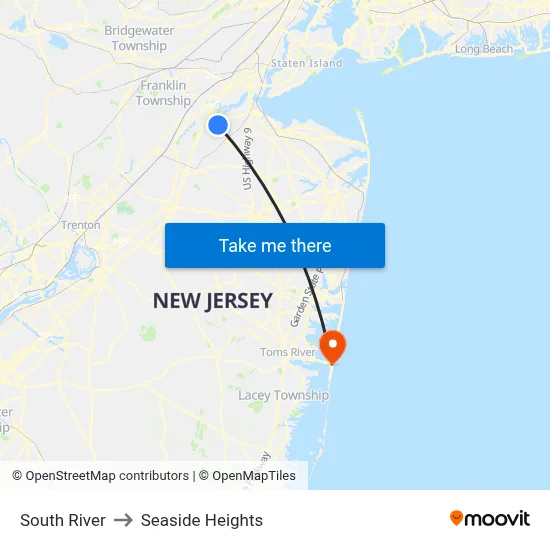 South River to Seaside Heights map