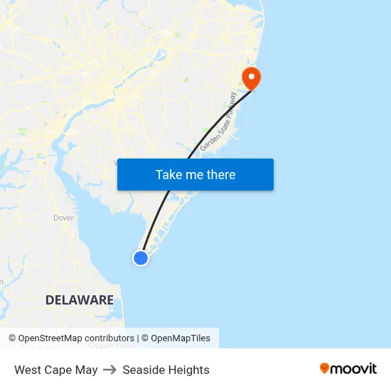 West Cape May to Seaside Heights map